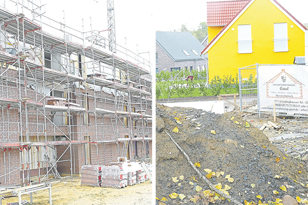 Im Haselbach sind sowohl Mehrfamilien- als auch großzügige Einfamilienhäuser (r.) im Bau. Letztere stehen auf Erbpacht-Grund. DZ-Fotos: Michalak